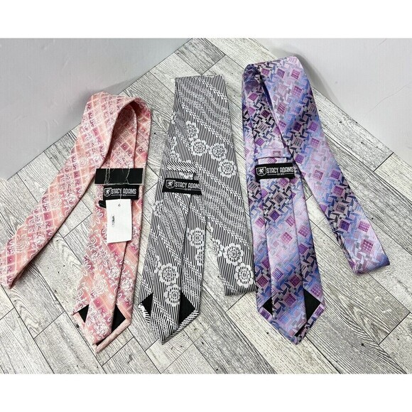Mens Neck Tie Lot Of 3 Neckties Purple Peach Gray Stacey Adams Spring/Summer - Picture 6 of 8